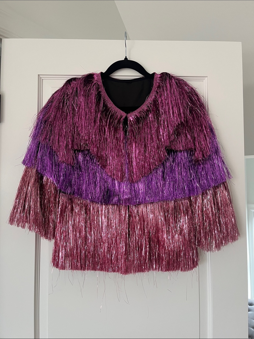 Metallic Fringe Layered Jacket - Pink & Purple